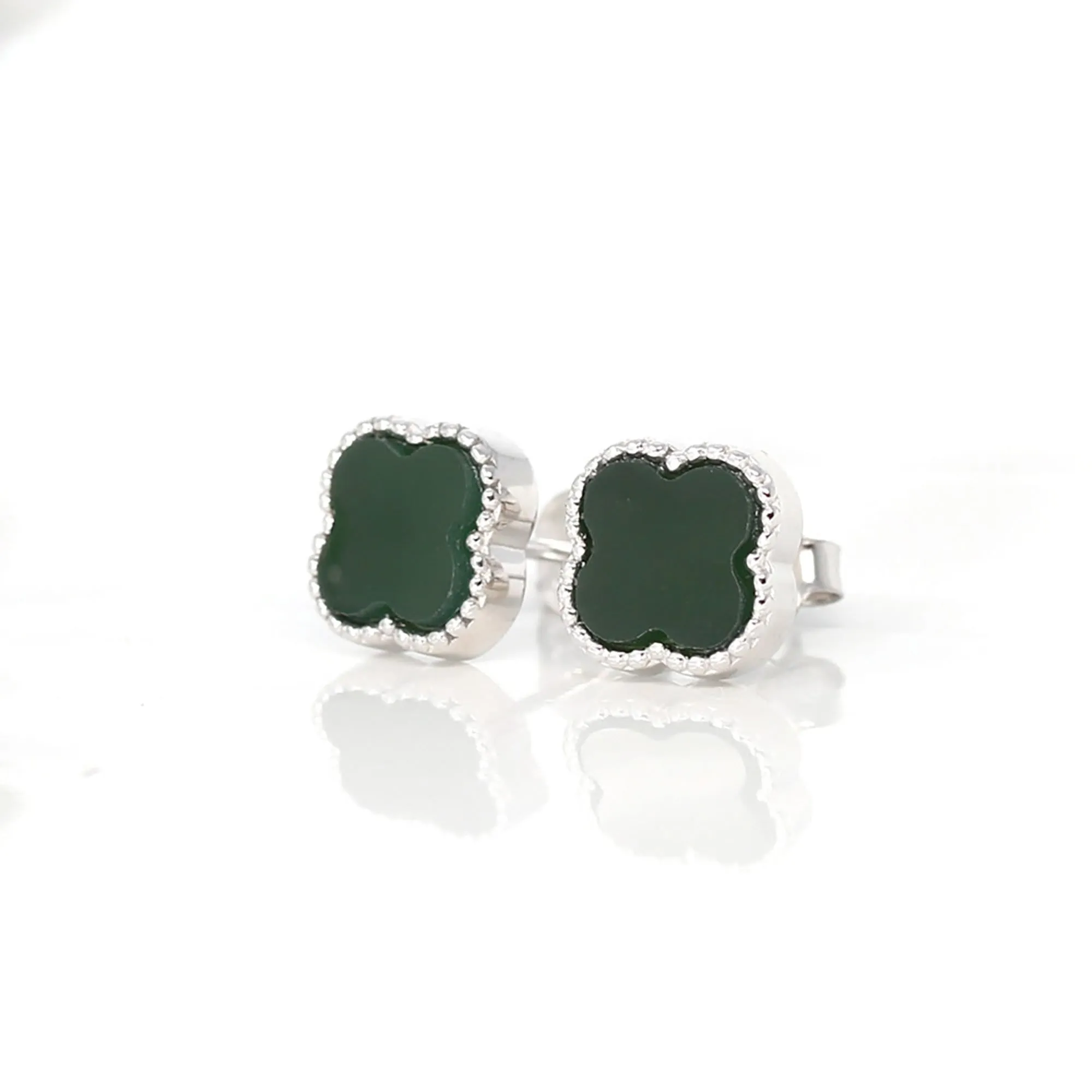 RealJade® Sterling Silver Real Green Nephrite Jade Lucky Four Leaf Clover Ring