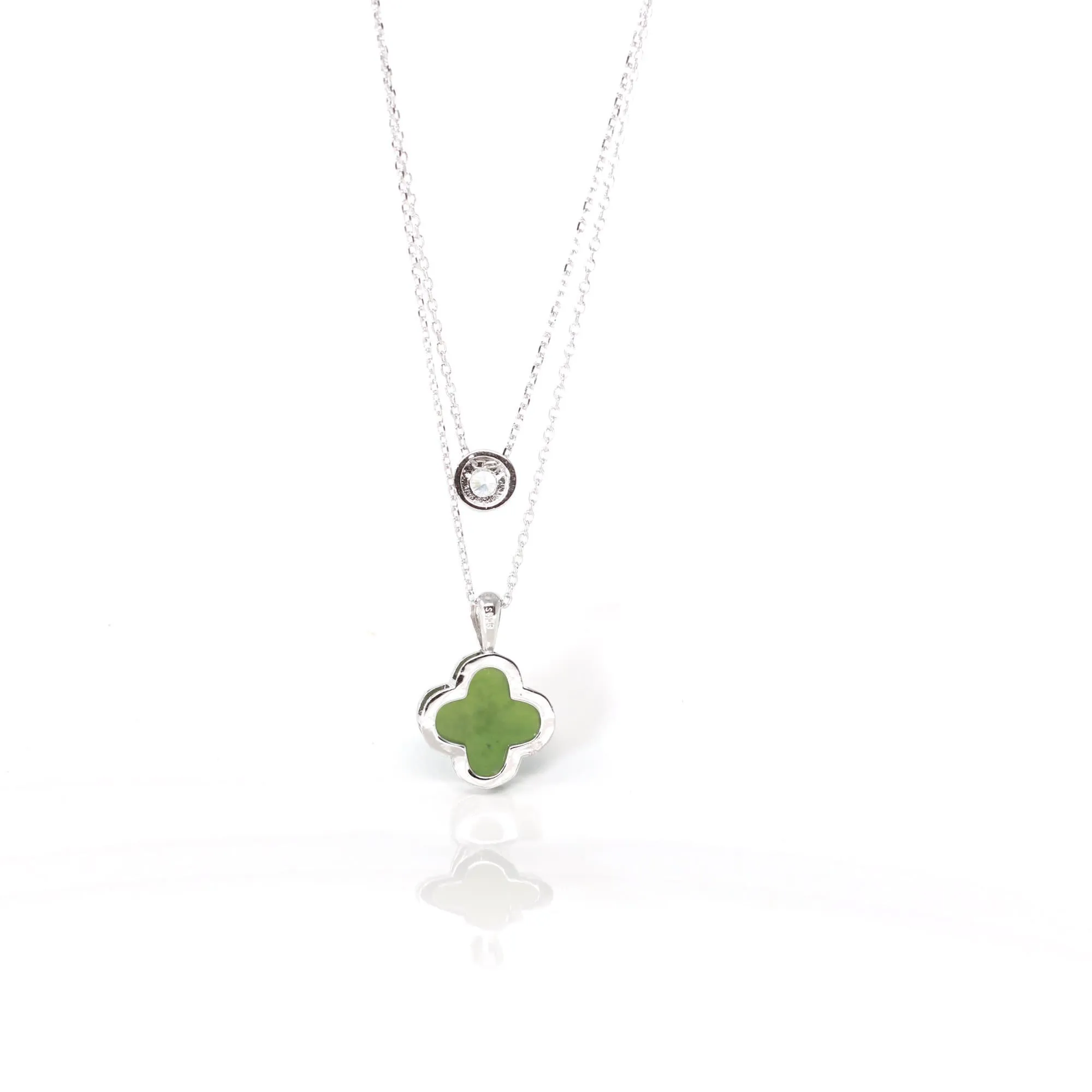 RealJade® Sterling Silver Real Green Nephrite Jade Lucky Four Leaf Clover Ring