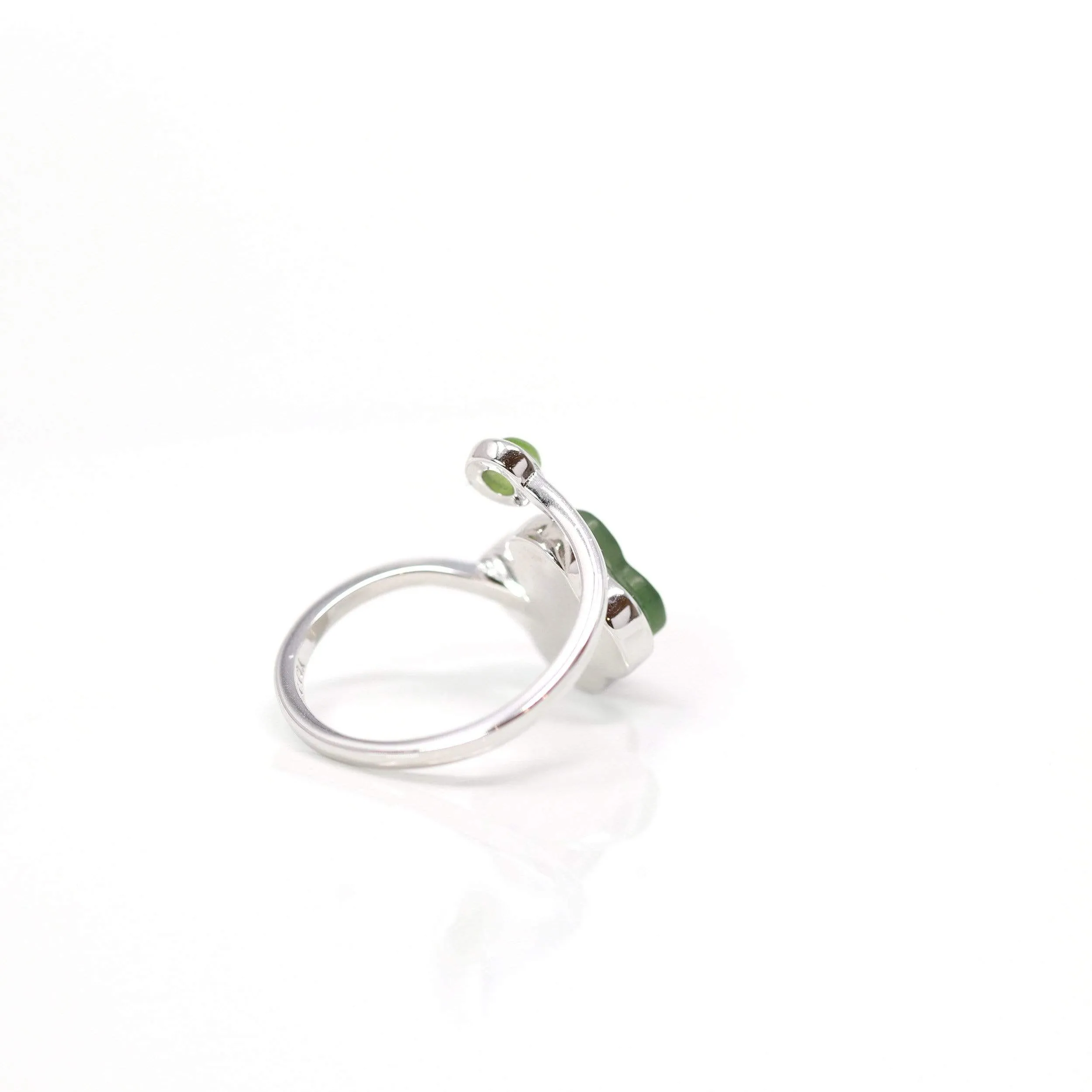 RealJade® Sterling Silver Real Green Nephrite Jade Lucky Four Leaf Clover Ring