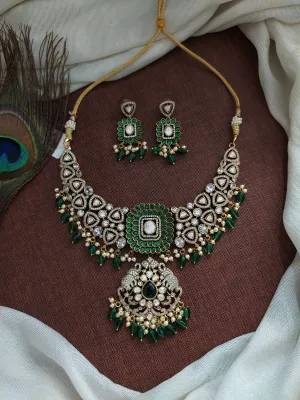 Regal Polki Victorian Necklace Set with Dual Elephants