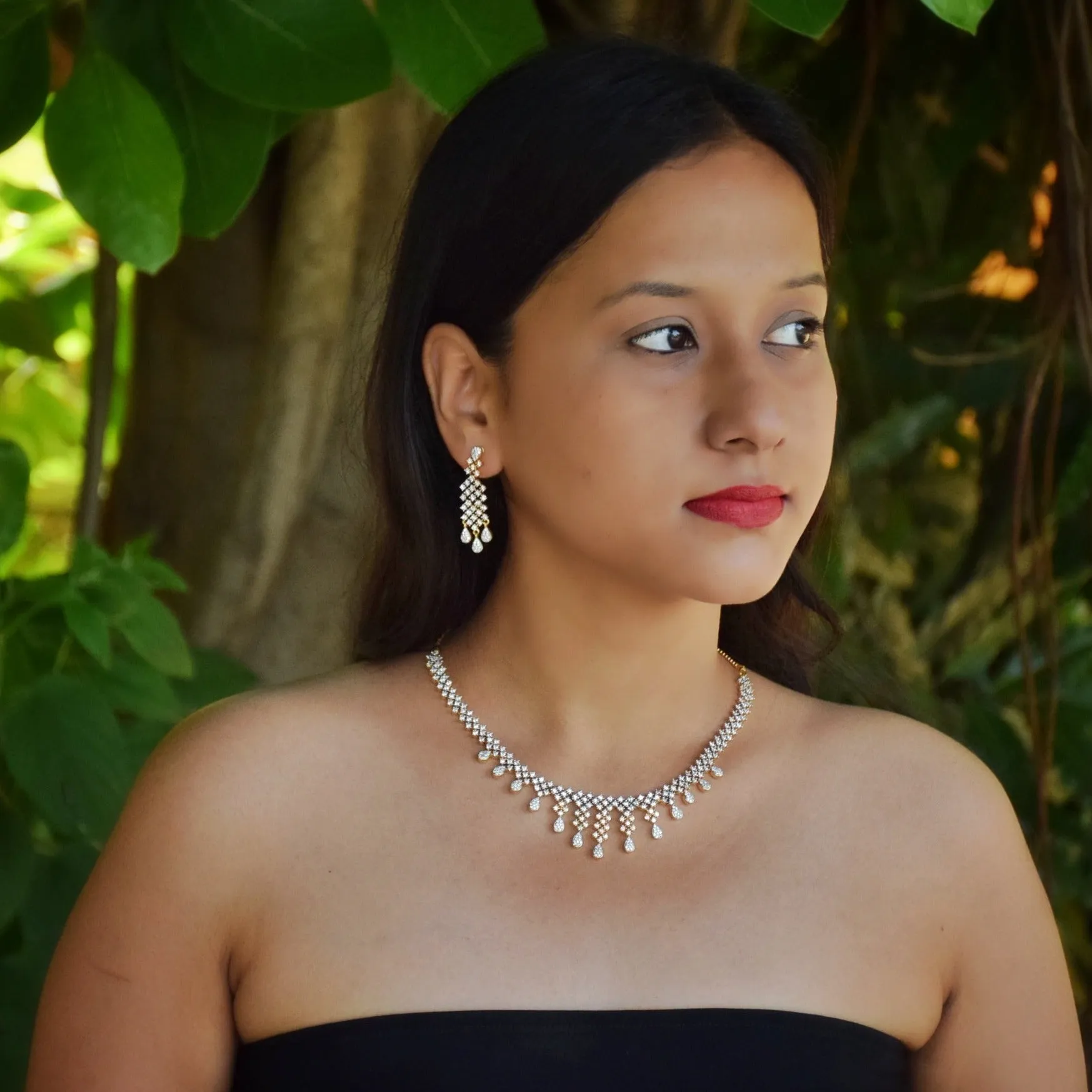 Round Neck Zircon/AD Necklace Set 6209-08