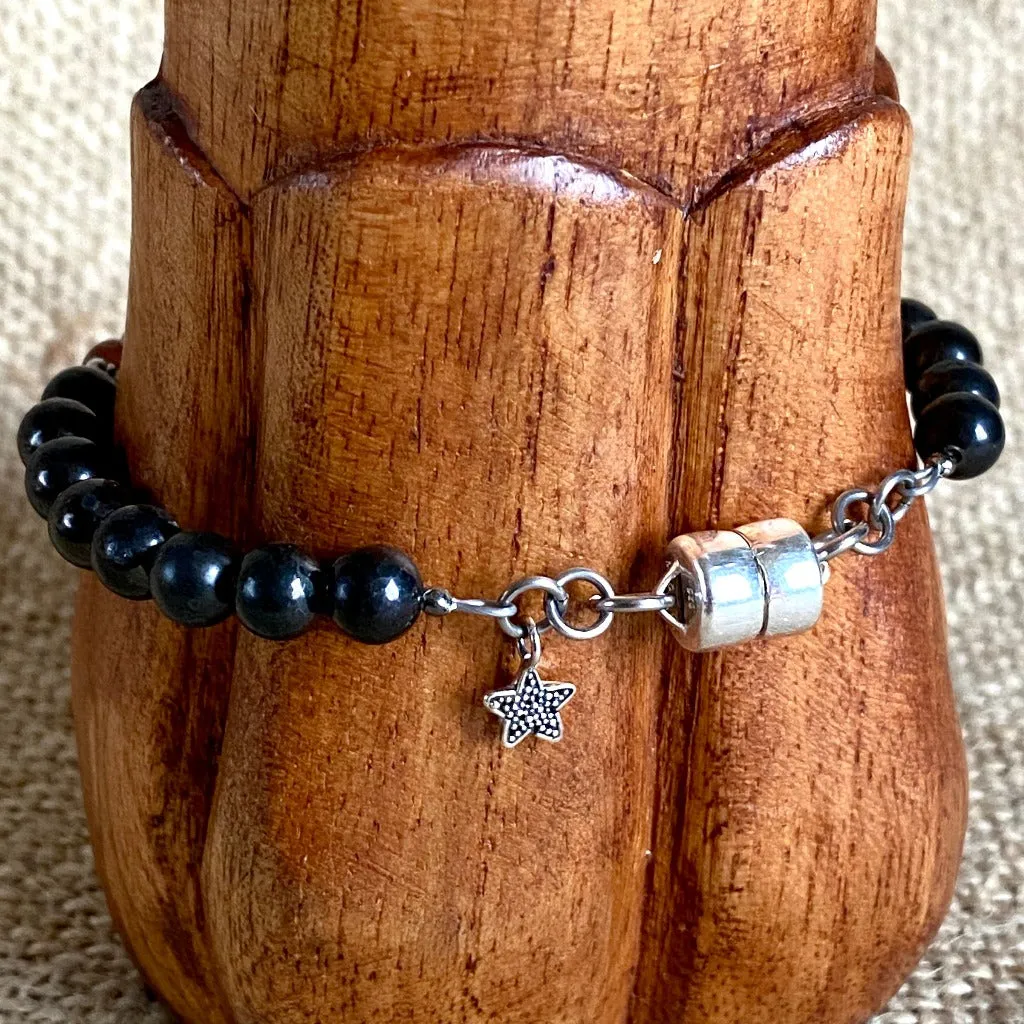 Shungite Navaratna Bracelet, 9 Astrological Gemstones for Health, Wealth & Happiness, Sun Charm