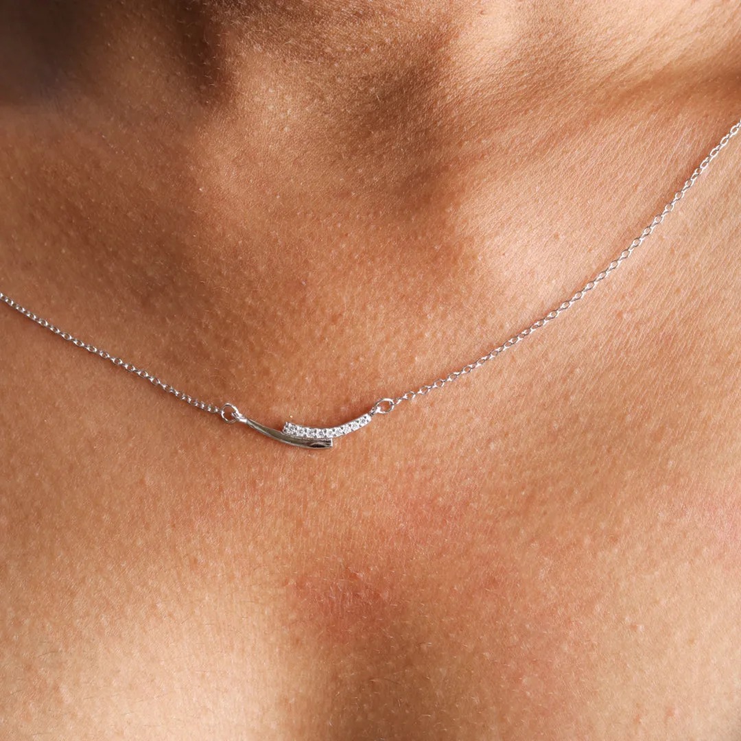 Silver Black Enamel Zircon Necklace