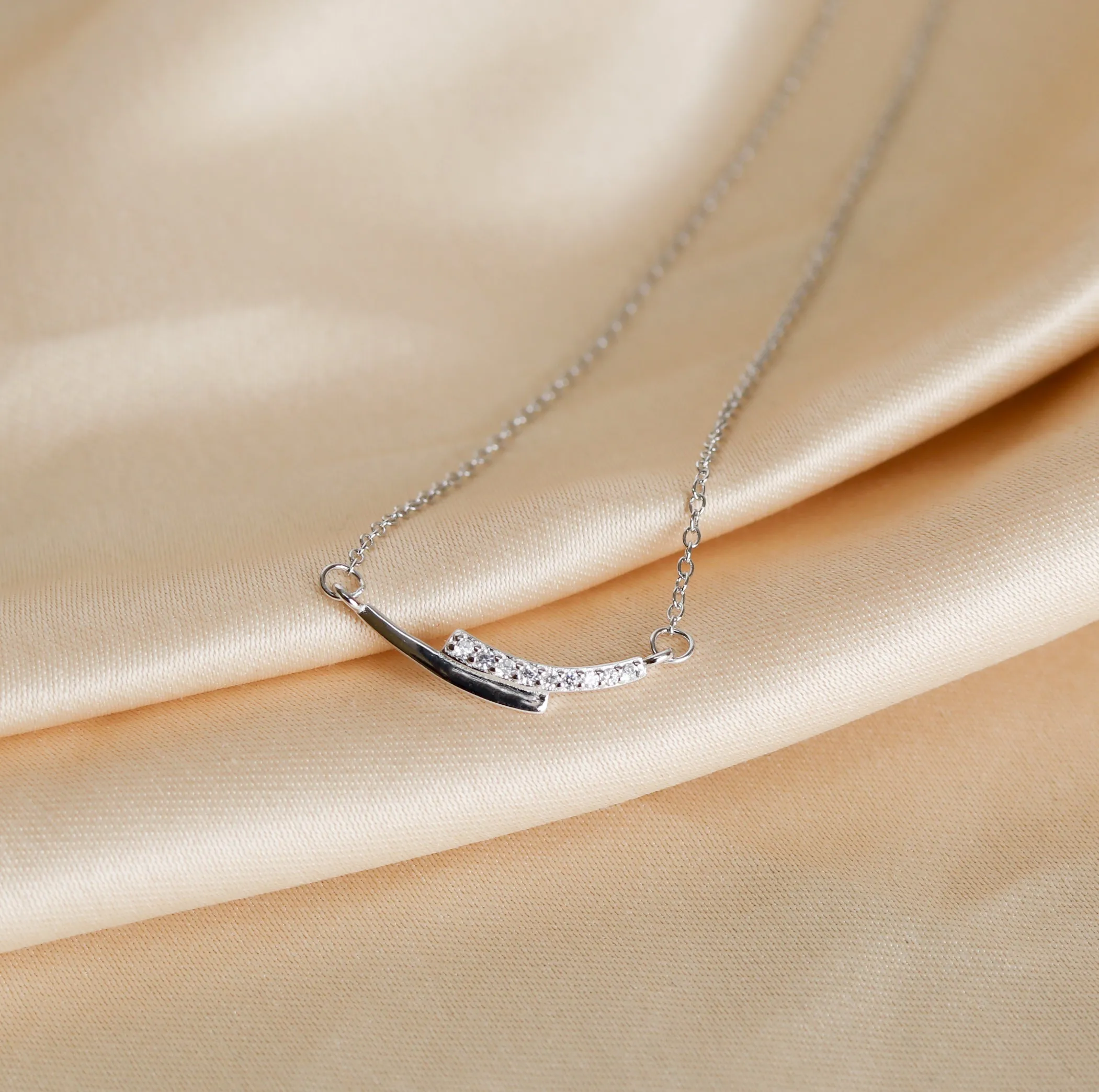 Silver Black Enamel Zircon Necklace
