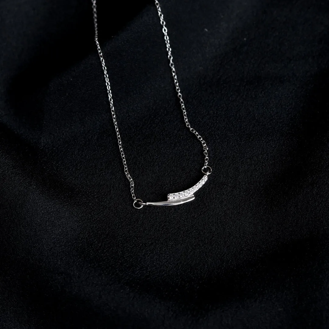 Silver Black Enamel Zircon Necklace