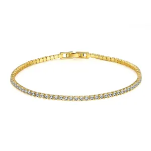 Sterling 925 Silver Jewelry 16cm to 19cm Tennis Bracelet 2mm Zirconia Anniversary Gift Genuine Sterling Silver Bracelet