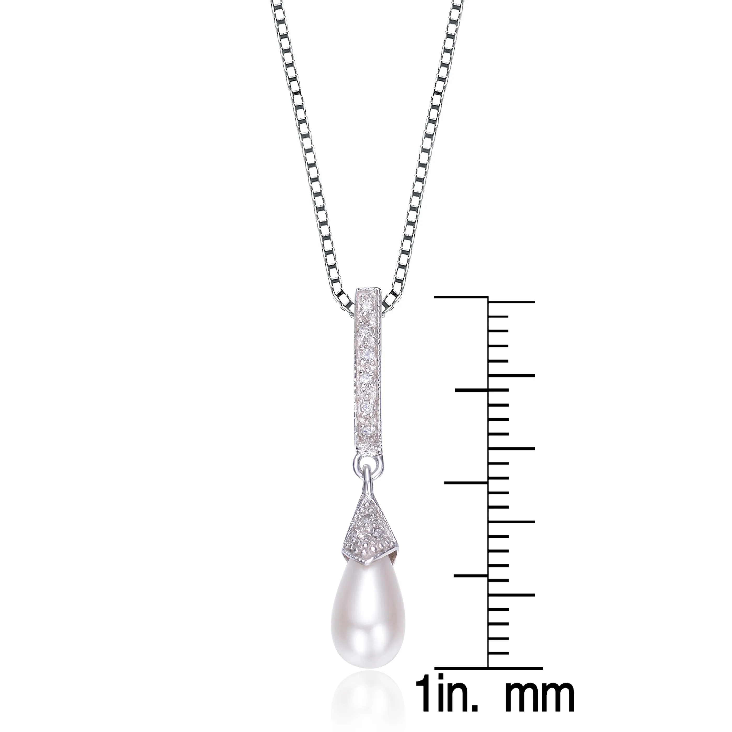 Sterling Silver Cubic Zirconia Gold Plating Clear and Cultured Pearl Dangling Pendant Necklace