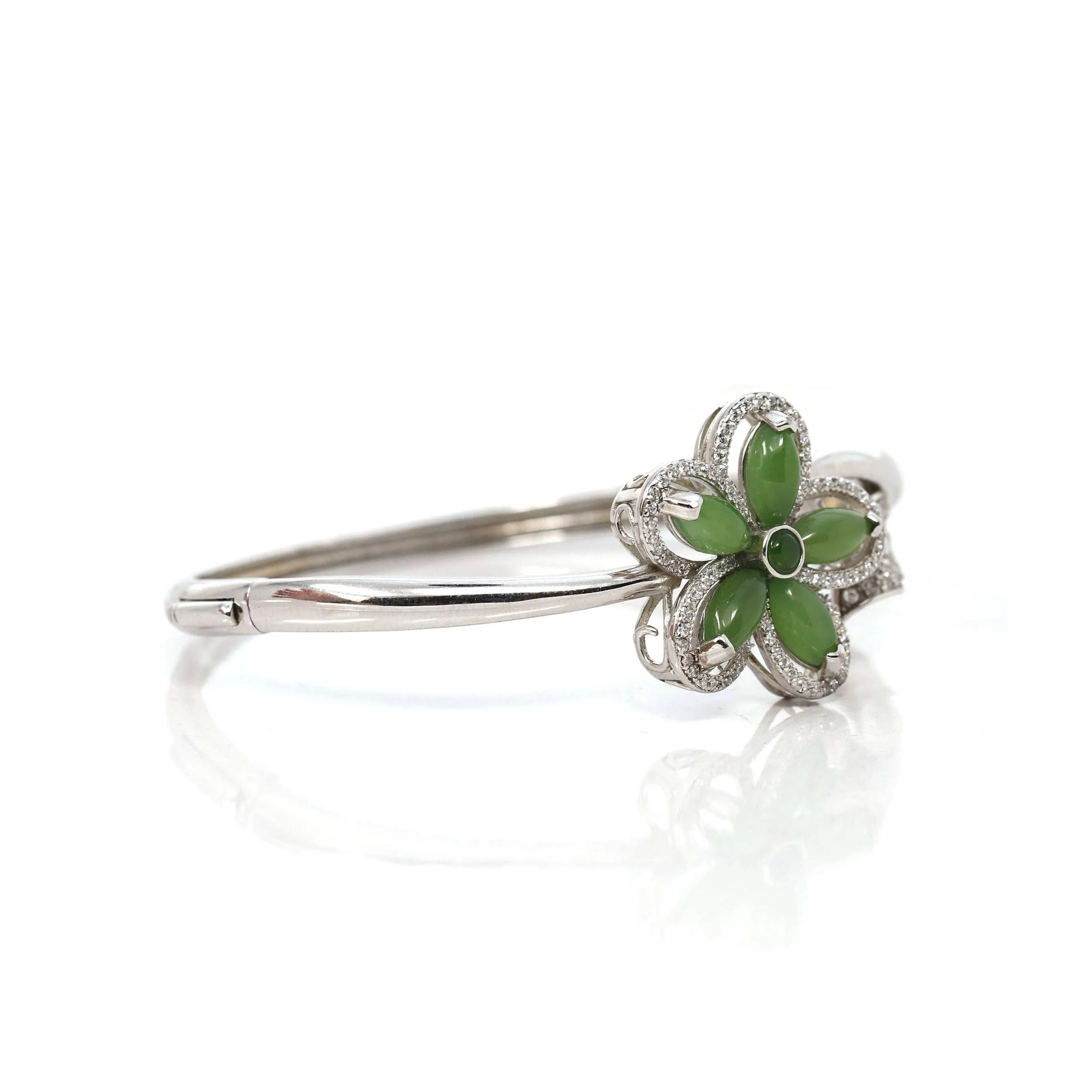 Sterling Silver Genuine Nephrite Green Jade Bracelet Bangle, Real Green Jade Jewelry