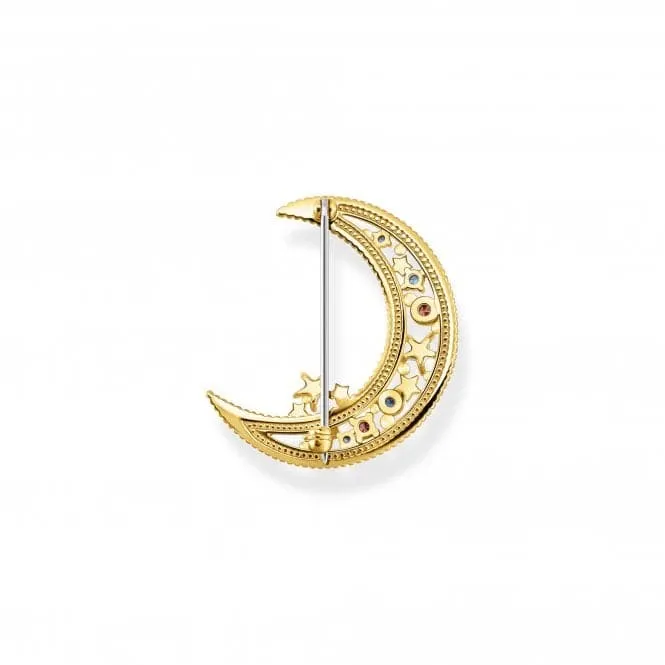 Sterling Silver Gold Plated Multicoloured Stones Crescent Moon Brooch X0283-959-7