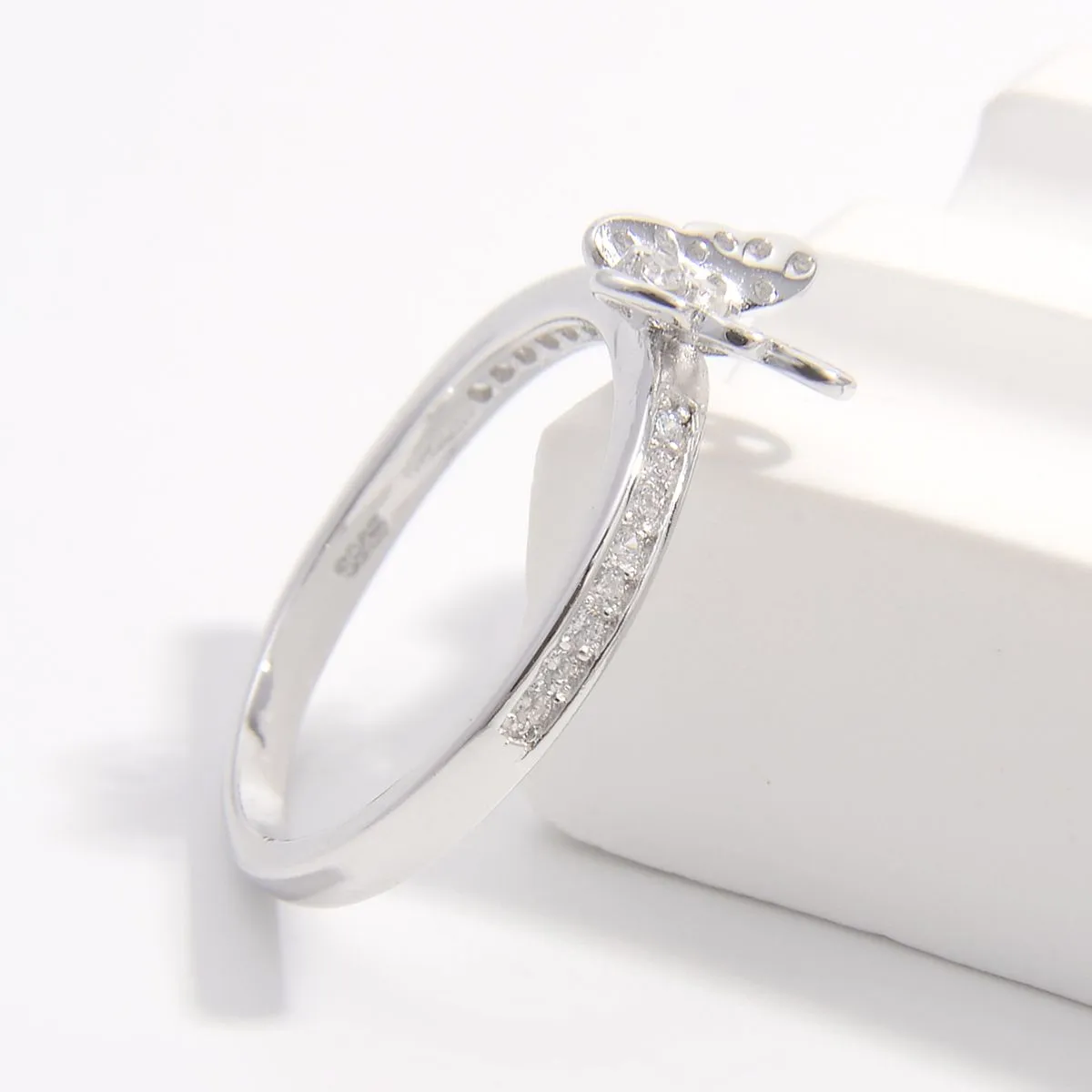 Sterling Silver Inlaid Zircon Butterfly Ring