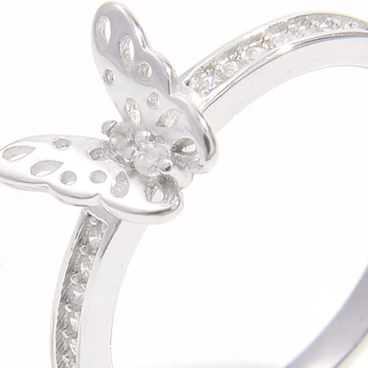 Sterling Silver Inlaid Zircon Butterfly Ring