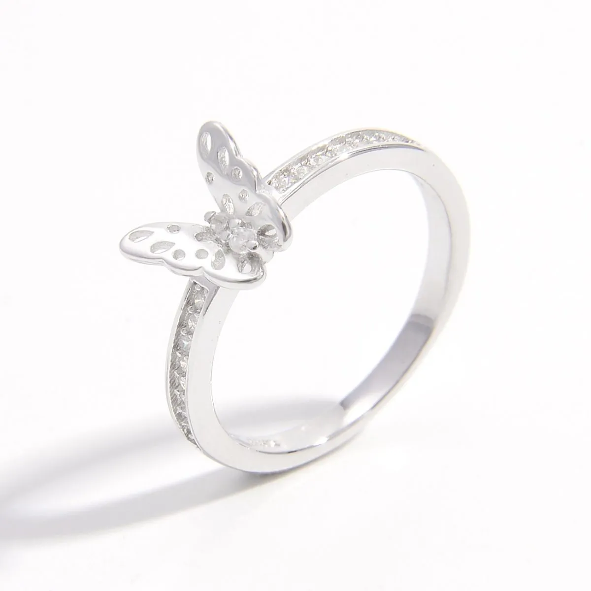 Sterling Silver Inlaid Zircon Butterfly Ring