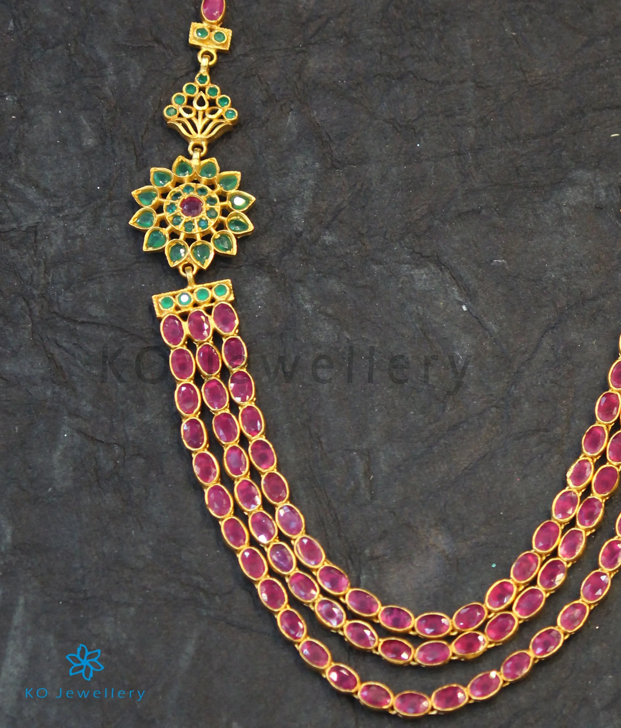 The Aham Silver Layered Necklace (Red)