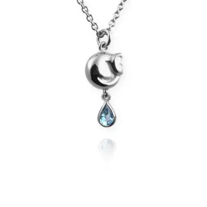 Tiny Cat Necklace with blue topaz drop