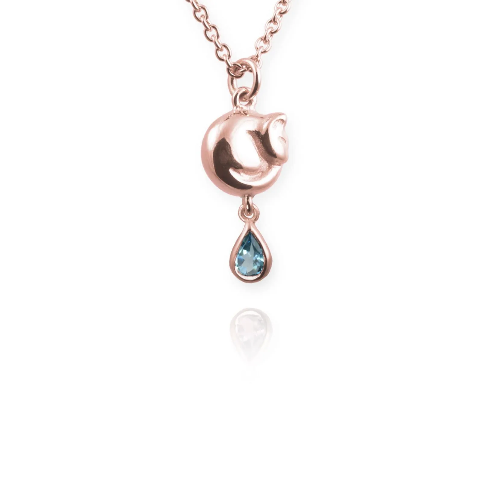 Tiny Cat Necklace with blue topaz drop
