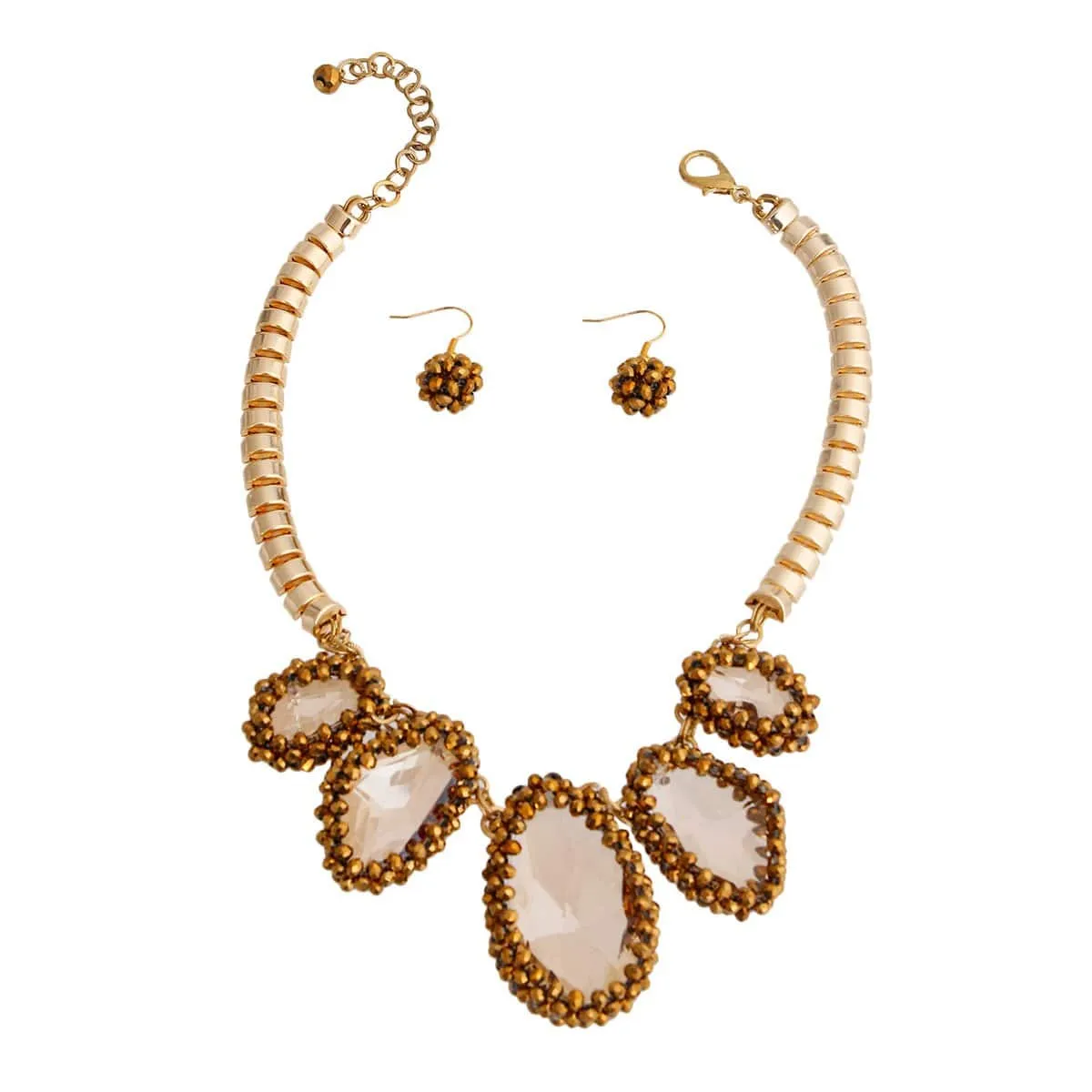 Topaz Crusted Stone Necklace Set with Matching Earrings