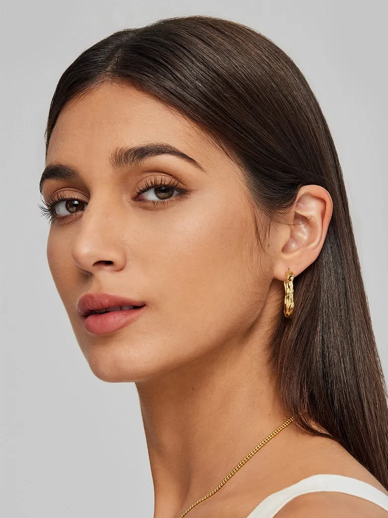 Tree Bark Textured Hoop Earrings