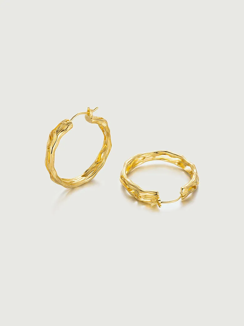 Tree Bark Textured Hoop Earrings