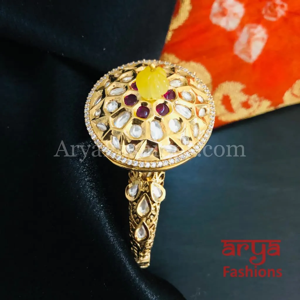 Veera Round Dial Jadau Kundan Rajwadi Openable Bracelet/ Jaipuri Pacchi Kundan Bracelet