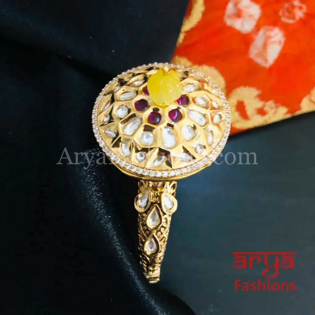 Veera Round Dial Jadau Kundan Rajwadi Openable Bracelet/ Jaipuri Pacchi Kundan Bracelet