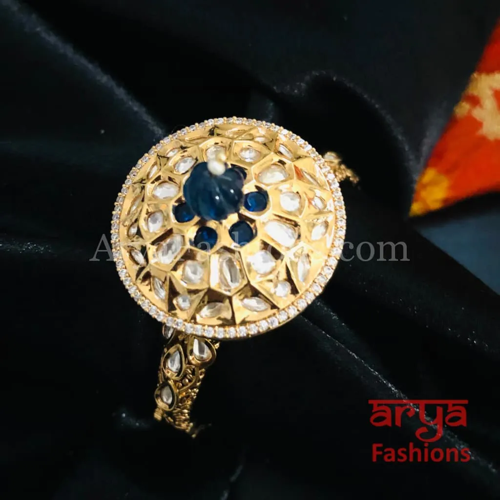 Veera Round Dial Jadau Kundan Rajwadi Openable Bracelet/ Jaipuri Pacchi Kundan Bracelet