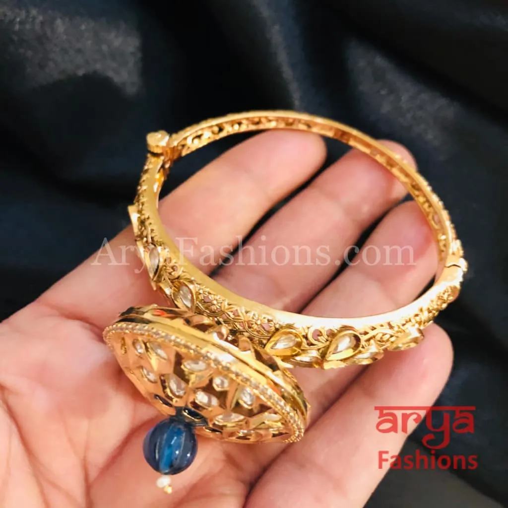 Veera Round Dial Jadau Kundan Rajwadi Openable Bracelet/ Jaipuri Pacchi Kundan Bracelet