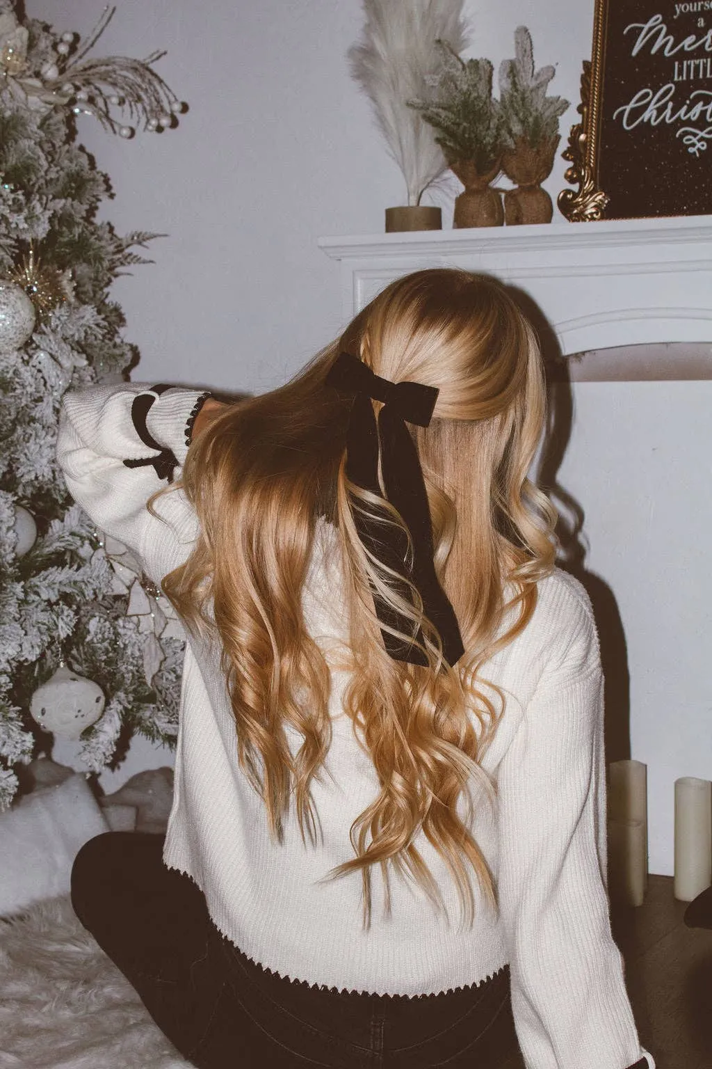 Velvet Long Bow Barrette