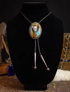 Vintage Sterling Silver Buffalo and Turquoise Bolo Tie