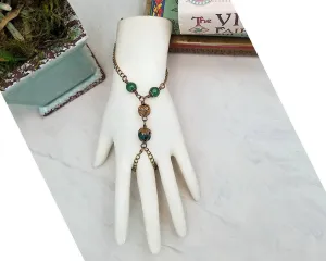 Wire Wrapped Hand Flower Bracelet in Emerald Green, Boho, Bohemian, Wedding, Bridesmaid, Renaissance, Medieval, Choice of Colors and Metals