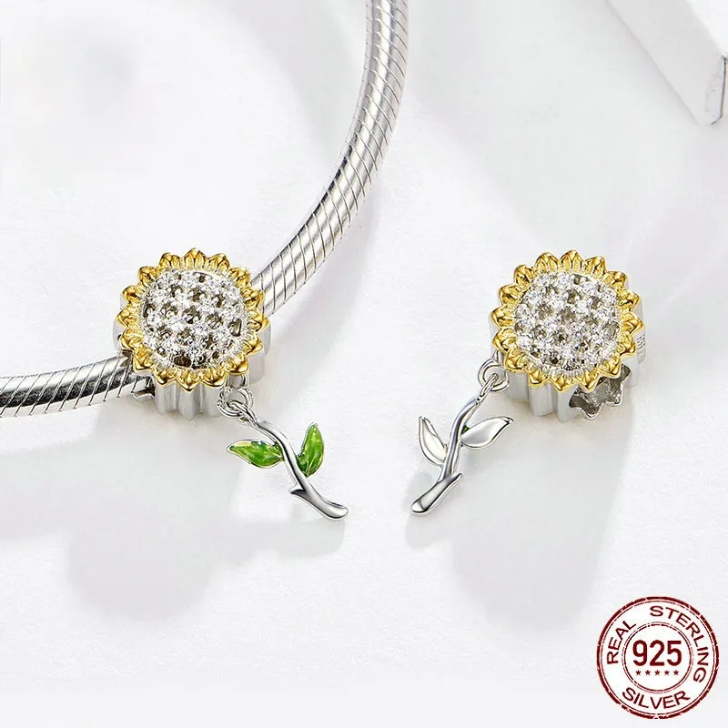 Women's Pendant S925 Sunflower Sterling Silver Bracelet String Beads Long Bead Pendant for girls